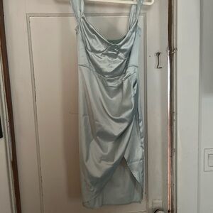 Satin Slip Midi Dress in Light green
